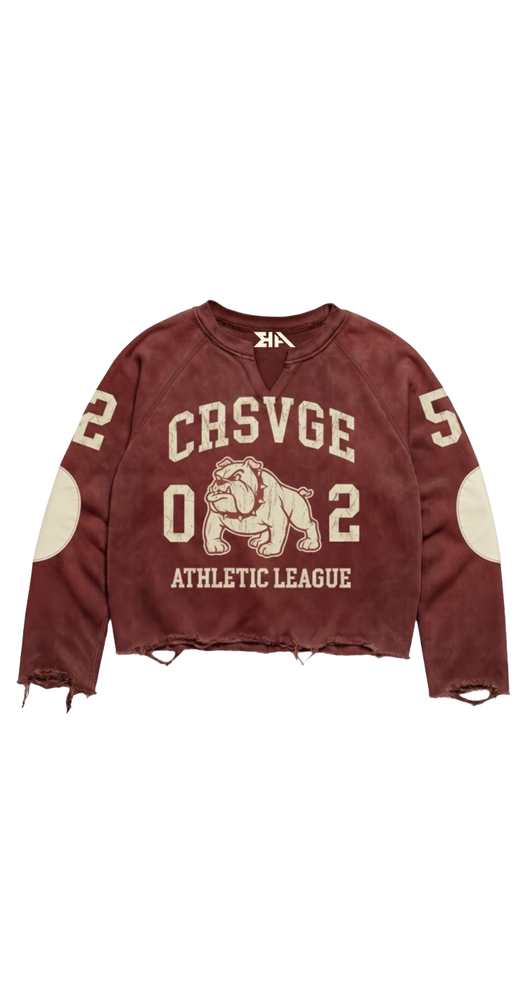 Bulldog Athletic crop longsleeve in Vintage Maroon colorway